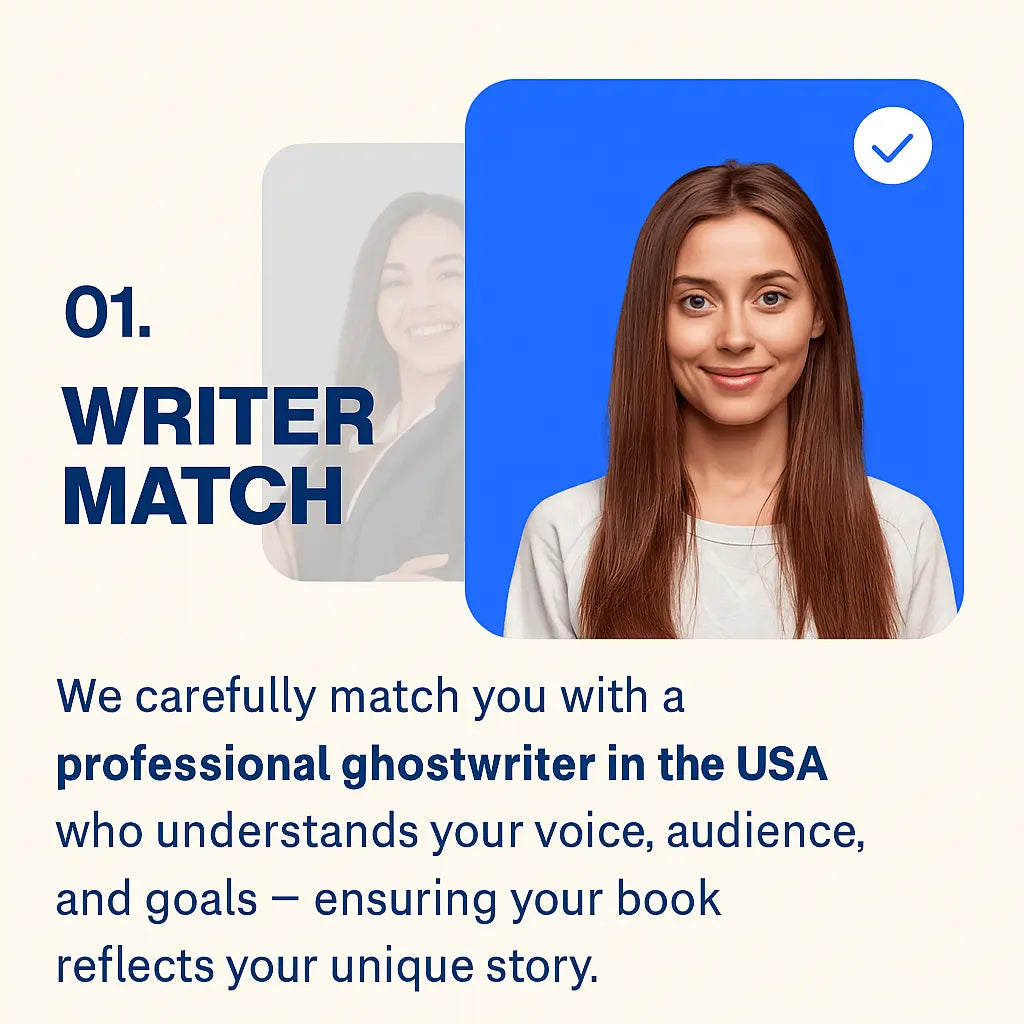 Professional ghostwriter in the USA matched with authors — friendly female writer portrait symbolizing personalized book ghostwriting services by Authority Ink Press.